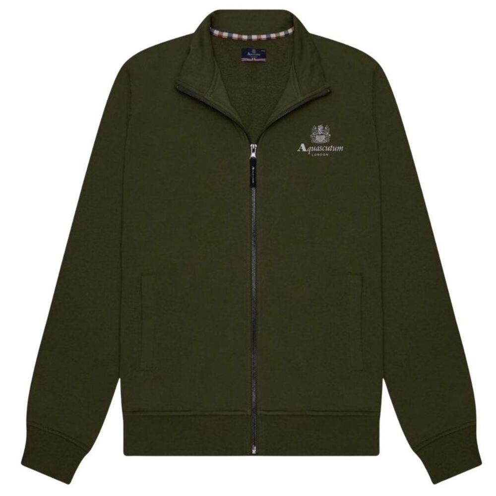 Aquascutum Mens Small Logo Mock Neck Active Fleece Jacket / Army Green
